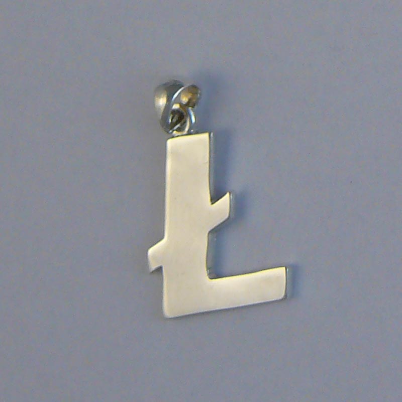 Large Sterling Silver "L" Litecoin Pendant